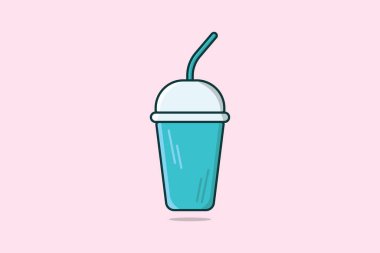  Disposable Plastic Beverage Cup with Straw for Soda, Juice, Coffee, Tea vector illustration. Drink object icon concept. Soda soft drink cup with tube vector design with shadow.