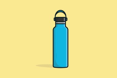 Water Bottle with Carry Strap vector illustration. Drink object icon concept. Bicycle, Sport and Gym drinking water bottle vector design with shadow on yellow background.