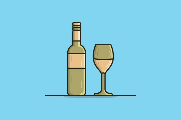 Wine Bottle Wine Glass Vector Illustration Bar Restaurant Objects Icon — Stock Vector