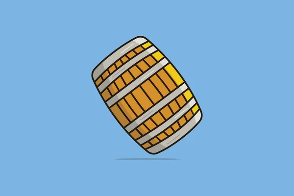 Wooden Barrel Iron Rings Vector Illustration Industry Working Object Icon — Stock Vector