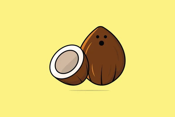 Kokosfrukt Med Skivor Kokos Vektor Illustration Konceptet Med Matföremål Sommarfrukter — Stock vektor