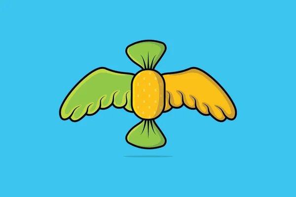 鳥の翼のベクトルのイラストで甘いキャンディーを飛んで フードオブジェクトアイコンのコンセプト デザート グリーティングカードベクトルのためのデザインコンセプト 影と子供のキャンディーの杖のアイコンのロゴデザイン — ストックベクタ