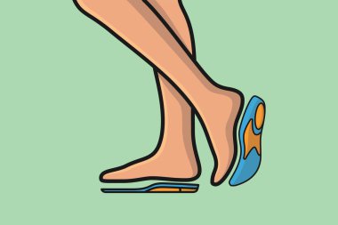 Comfortable Shoes Insoles with Human Foot vector illustration. Fashion object icon concept. Insoles for a comfortable and healthy walk vector design with shadow. Orthopedic arch support insole logo. clipart