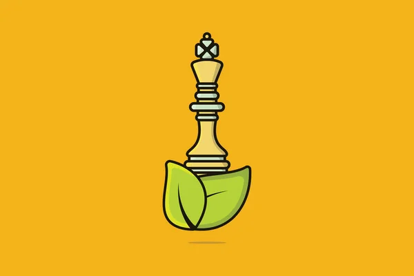 Koning Schaken Met Groene Bladeren Vector Illustratie Sport Bordspel Object — Stockvector