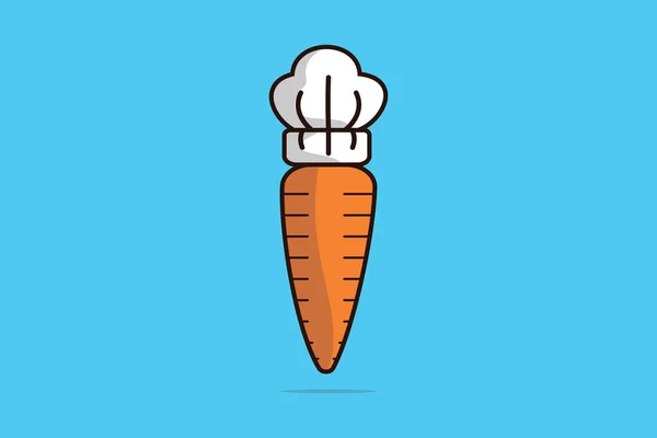 Cute Carrot Wearing Chef Cooking Hat Vektor Illustration Küche Kochobjekt — Stockvektor