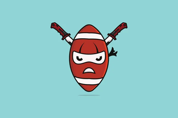 Rugby Ball Ninja Avec Illustration Vectorielle Des Épées Concept Icône — Image vectorielle