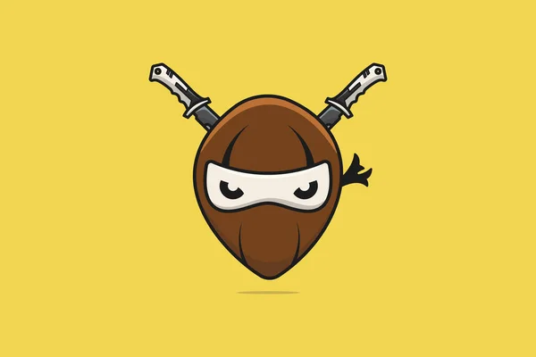Coconut Ninja与剑矢量插图 食品物体图标概念 忍者吉祥物与老椰子矢量设计 创意忍者椰子标志图标 — 图库矢量图片#