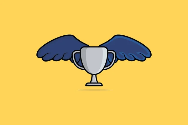 鳥の翼ベクトルイラストで金属トロフィーを飛んで 受賞者にはアイコンコンセプトが与えられます 学校とスポーツの競争の勝者トロフィーと翼ベクトルデザイン — ストックベクタ