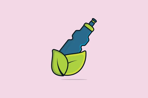 Gym Wasserflasche Mit Pflanzlichen Grünen Blättern Vektor Illustration Bio Drink — Stockvektor