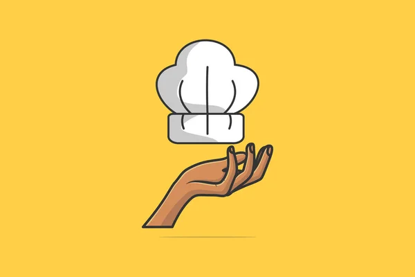 Şef Aşçı Şapkası Nın Şef Eli Çizimi Mutfak Pişirme Nesnesi — Stok Vektör