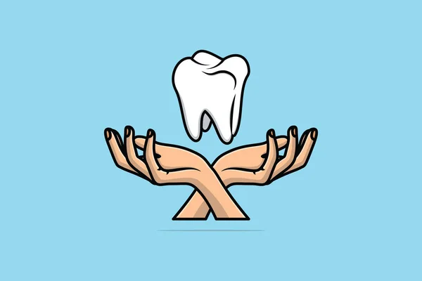 Dentista Dente Com Mãos Ilustração Vetorial Cuidados Saúde Objetos Médicos —  Vetores de Stock