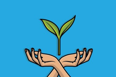 People Hand with Plant vektör illüstrasyonu. İnsanlar doğa ikonu konsepti. Büyüme konsepti. Çevre dostu sembol.