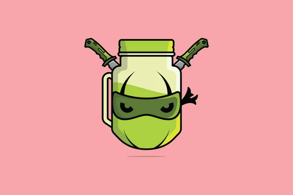 Mascotte Ninja Avec Tasse Pot Citron Avec Illustration Vectorielle Epées — Image vectorielle