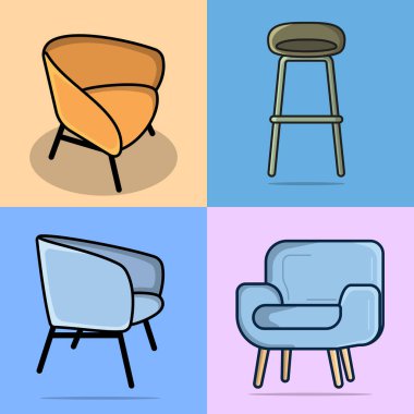 Set of Comfortable Office and House Sofa Chair vector illustration. Interior indoor object icon concept. Furniture for the home, bar and office decoration vector design with shadow.