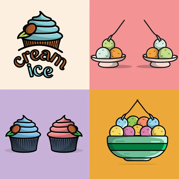 Collectie Van Summer Delicious Ice Cream Cup Vector Illustratie Zomer — Stockvector