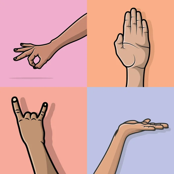 Uppsättning Människor Händer Med Olika Gestures Vektor Illustration Folk Invänder — Stock vektor