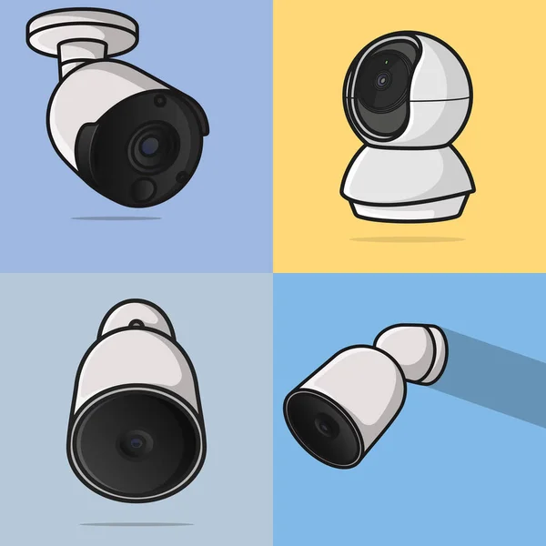 City Cameras Surveillance System Collection Vektorové Ilustrace Koncept Ikon Vědeckých — Stockový vektor