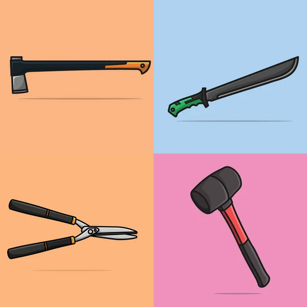 Sledge Hammer Hammer Sword Knight Hedge Shears Cutter Elementos Trabalho — Vetor de Stock