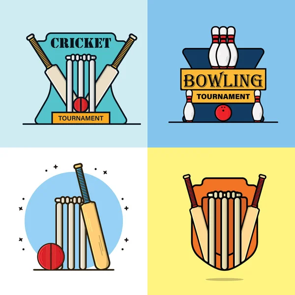 Набір Значків Крикету Боулінг Елементів Спортивних Ігор Векторні Ілюстрації Концепція — стоковий вектор