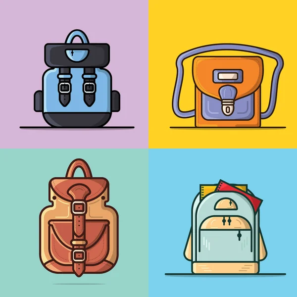 Set Von Schule Frauen Und Traveling Bag Backpack Vektor Illustration — Stockvektor