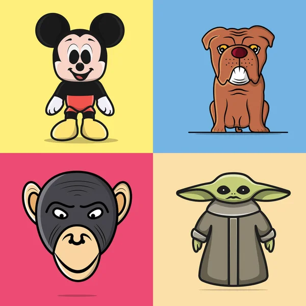 Set Of Cartoon and Animals faces vector illustration. Animal object icon design concept. Dog, cartoons and monkey set vector design. Animal nature, Wildlife animals, cartoon character.
