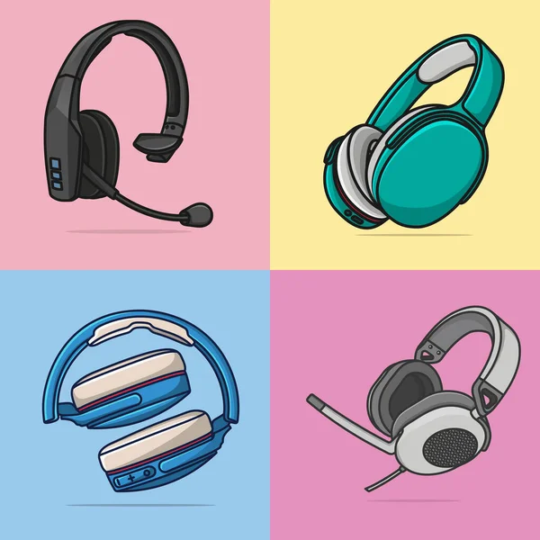 Conjunto Esportes Headphone Sem Fio Para Jogos Ilustração Vetor Música — Vetor de Stock