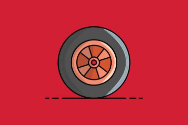 Sport Car Wheel vektör çizimi. Ulaşım nesnesi simgesi konsepti. Tekerlek dükkanı logosu tasarımı. Lastik lastik ya da araba lastiği logosu. Otomotiv tekerleği yüksek hızlı hareket.