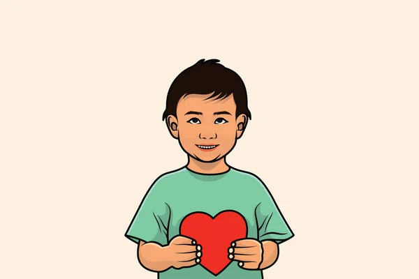 Χαριτωμένο Αγόρι Κρατώντας Την Καρδιά Την Επίδειξη Συναίσθημα Διάνυσμα Εικόνα — Διανυσματικό Αρχείο