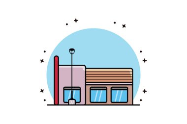 Sokak Restoranı vektör çizimi. Minimalist ev ikonu konsepti. Restoran bina vektör tasarımı. Güzel minimalist dükkan tasarımı.