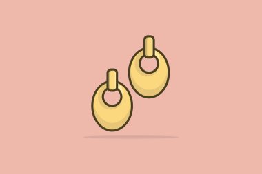 Zarif kadınlar eşsiz bir stil vektör illüstrasyonuyla mücevher süsleme küpeleri takarlar. Güzellik modası nesneleri simgesi konsepti. Kadınlar altın mücevher küpe vektör tasarımı.