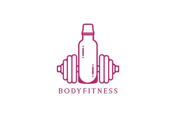 Γυμναστήριο Άσκηση Dumbbell Εικονίδιο Λογότυπο Μπουκάλι Νερό Γυμναστήριο Έννοια Σχεδιασμού — Διανυσματικό Αρχείο
