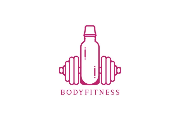 Hantel Gimnastyczny Logo Water Bottle Koncepcja Ikony Fitness Siłowni Sala — Wektor stockowy