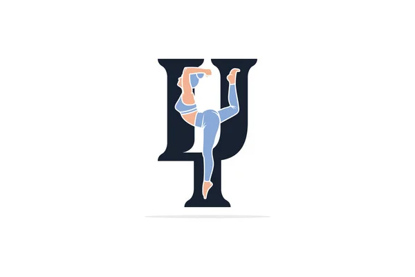Donne Yoga Sport Disegno Vettore Lettera Alfabeto Lettera Icona Concetto — Vettoriale Stock