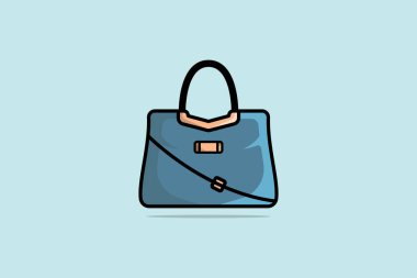 Siyah saplı taşıyıcı tasarımı olan zarif bayan parlak deri çanta. Güzellik modası nesneleri simgesi konsepti. Yeni gelen kadınlar moda çantası vektör tasarımı.