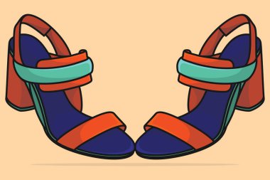 Moda Kadın Sandaletleri ya da Terlik Moda Terliği Vektör Resimleri. Güzellik modası nesneleri simgesi konsepti. Sandalet giyen kızlar çift vektör tasarımı.