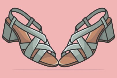 Bir çift zarif bayan ayakkabısı sandalet vektör çizimi. Güzellik modası nesneleri simgesi konsepti. Yeni gelen kadınlar, moda sandaletleri çift vektör tasarımı.