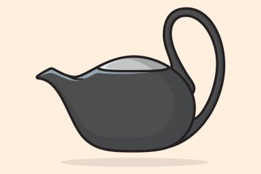 Güzel Grey Tea Kettle vektör çizimi. Mutfak içi nesne ikonu konsepti. Açık turuncu arka planda kapalı kapak simgesi tasarımı ile Sabah Çay Çaydanlığı.