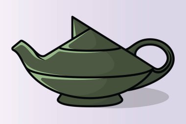 Yeşil Çaydanlık vektör çizimi. Mutfak içi nesne ikonu konsepti. Açık turuncu arka planda kapalı kapak vektör tasarımlı kahvaltı çayı. Restoran Kettle simgesi logosu.