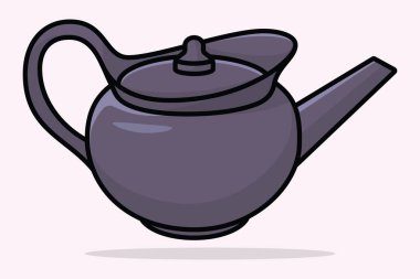 Mor Çaydanlık vektör çizimi. Mutfak içi nesne ikonu konsepti. Açık turuncu arka planda kapalı kapak vektör tasarımlı kahvaltı çayı. Kafe ve Restoran simgesi logosu.