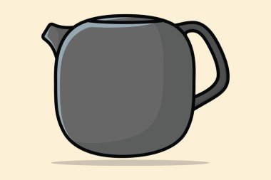 Güzel Grey Tea Kettle vektör çizimi. Mutfak içi nesne ikonu konsepti. Açık turuncu arka planda kapalı kapak simgesi tasarımı ile Sabah Çay Çaydanlığı.