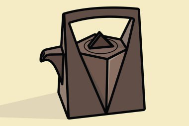 Güzel Clay Teakettle vektör çizimi. Mutfak içi nesne ikonu konsepti. Kapaklı simge tasarımı gölgeli kahvaltı çayı.