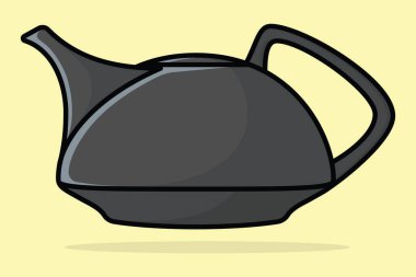 Metal Çaydanlık vektör çizimi. Mutfak içi nesne ikonu konsepti. Kapağı kapalı, gölgeli bir çaydanlık. Clay çaydanlık vektör tasarımı simgesi.