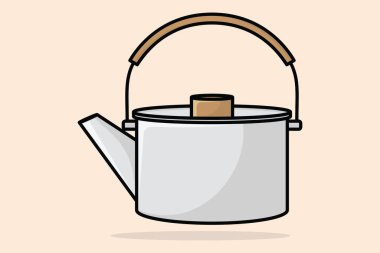 Benzersiz Stil Kettle vektör çizimi. Mutfak içi nesne ikonu konsepti. Kapak vektör tasarımlı, gölgeli mutfak çaydanlığı. Restoran Kettle simgesi logosu.