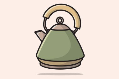 Clay Tea Kettle vektör çizimi. Mutfak içi nesne ikonu konsepti. Gölgeli kapalı kapak simgesi tasarımı olan Mutfak Çaydanlığı.