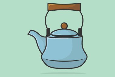 Eşsiz Çay Çaydanlığı vektör çizimi. Mutfak içi nesne ikonu konsepti. Gölgeli kapalı kapak ikon tasarımlı Mutfak Çaydanlığı. Clay çaydanlık vektör tasarımı simgesi.