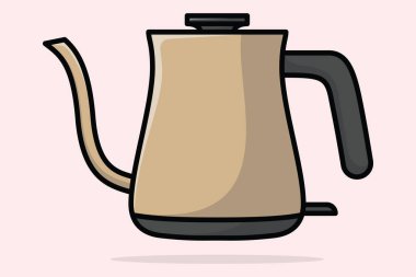 Basit Stil Kettle vektör çizimi. Mutfak içi nesne ikonu konsepti. Kapak vektör tasarımlı, gölgeli mutfak çaydanlığı. Restoran Kettle simgesi logosu.