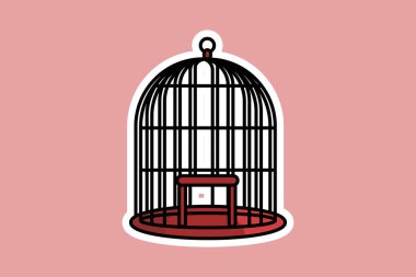 Açık Kapı etiketli kuş kafesi vektör çizimi. Hayvan doğası nesne ikonu konsepti. Kuş kafesi çıkartması tasarım logosu.