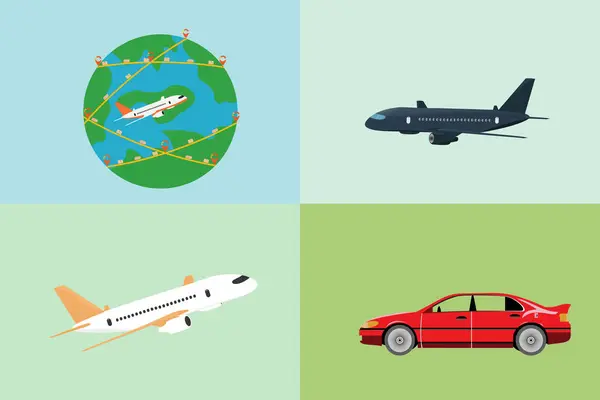 Stock vector Collection of Aeroplanes with car Vector illustration.