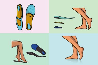 Set of Comfortable Orthotics Shoe Insole Pair, Arch Supports vector illustration. Fashion object icon concept. Collection of insoles for a comfortable and healthy walk vector design with shadow. clipart