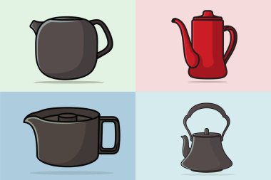 Collection of Tea Kettle vector illustration. Kitchen interior object icon concept. Morning Tea Teapot with closed lid icon design on light orange background. clipart